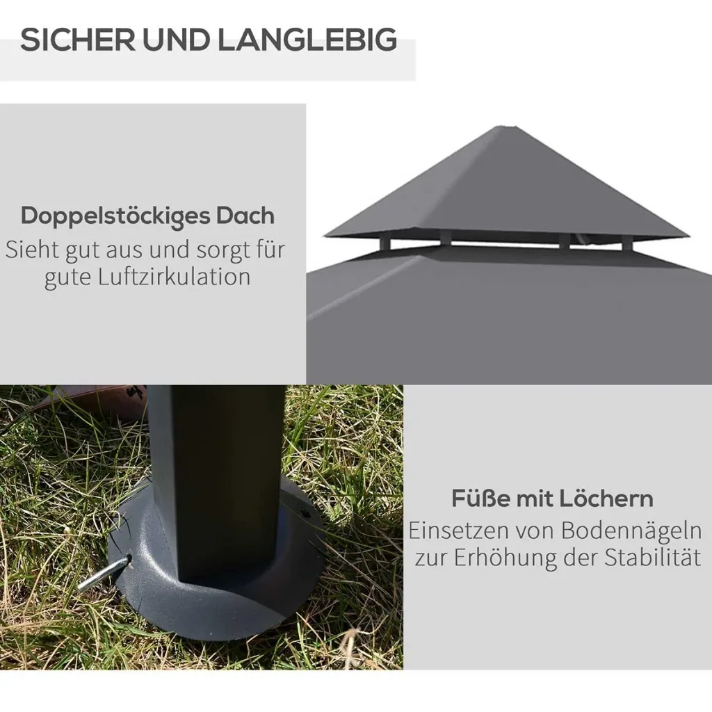 Pergola Pavilion Patio Cover with Sliding Roof Polyester Grey 298 x 213 x 222 cm