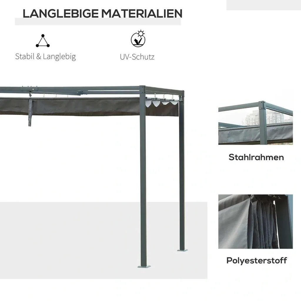 Pergola Pavilion Patio Cover with Sliding Roof Polyester Grey 298 x 213 x 222 cm