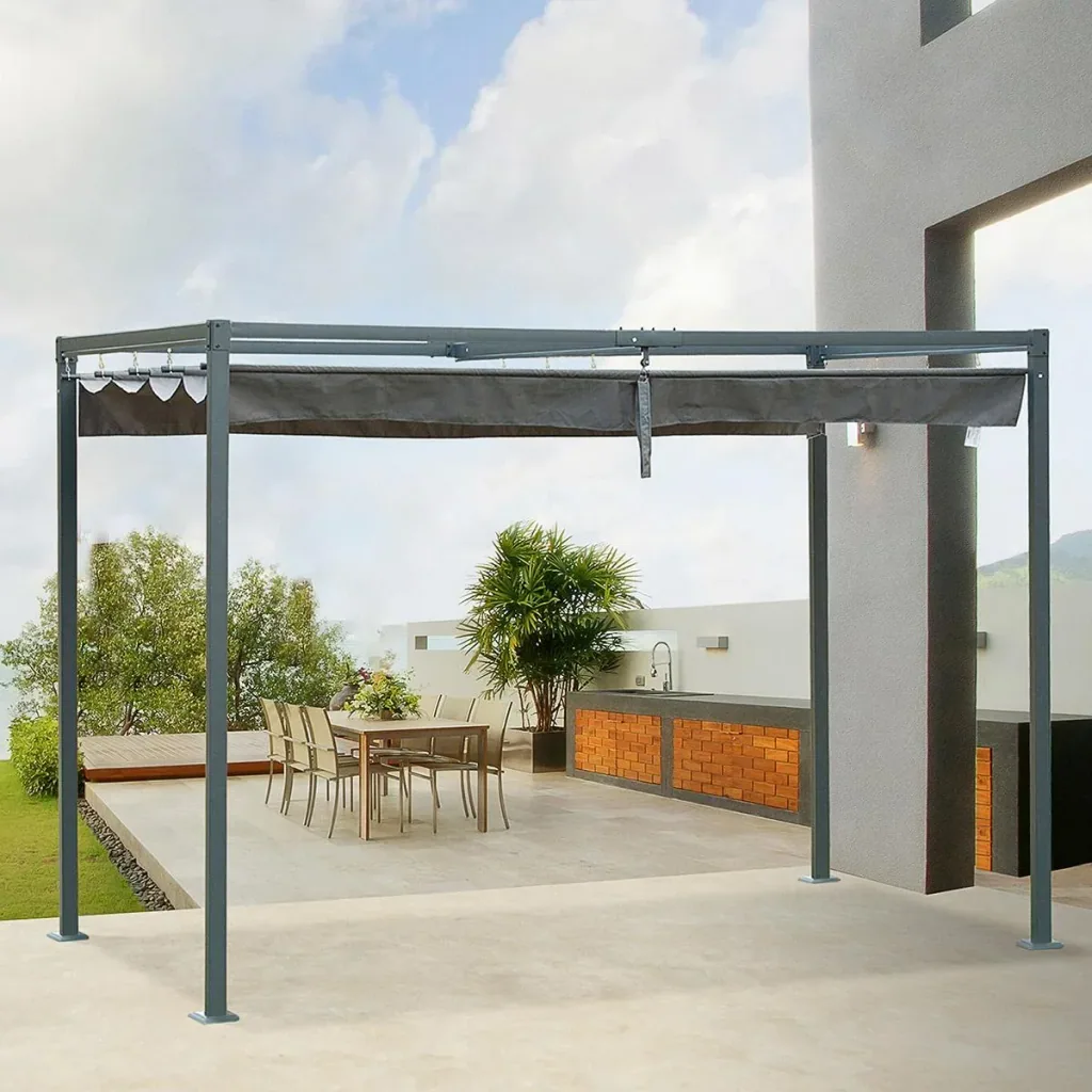 Pergola Pavilion Patio Cover with Sliding Roof Polyester Grey 298 x 213 x 222 cm