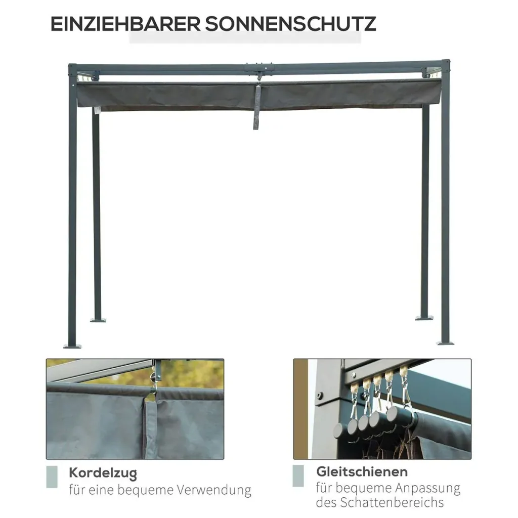 Pergola Pavilion Patio Cover with Sliding Roof Polyester Grey 298 x 213 x 222 cm