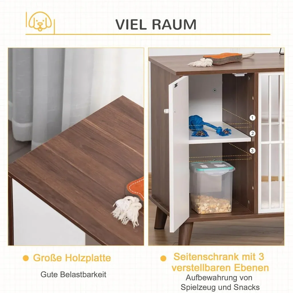 Wooden dog cage with cabinet cushion table surface raised design dog crate for medium small dogs indoor home