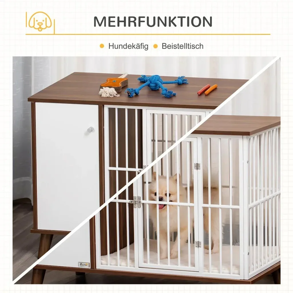 Wooden dog cage with cabinet cushion table surface raised design dog crate for medium small dogs indoor home