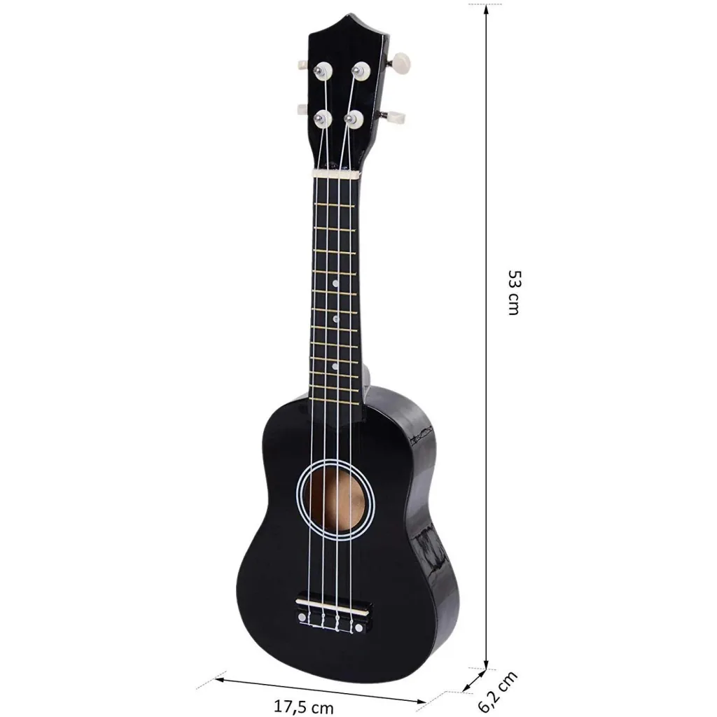 Ukulele string instrument beginner nylon strings birch wood black 53 x 17.5 x 6.2 cm