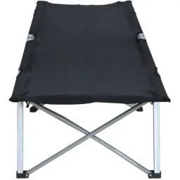 Camp bed, camping bed, lounger, folding bed with bag, black