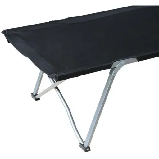 Camp bed, camping bed, lounger, folding bed with bag, black