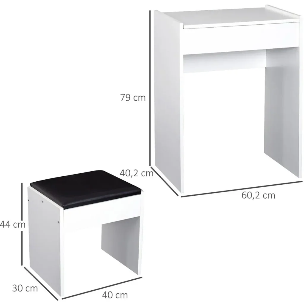 Vanity table with folding mirror and stool white/black