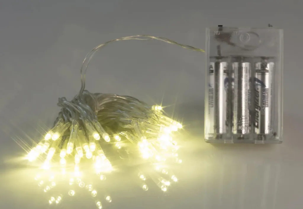 LED light chain with 50 warm white LEDs, battery operated
