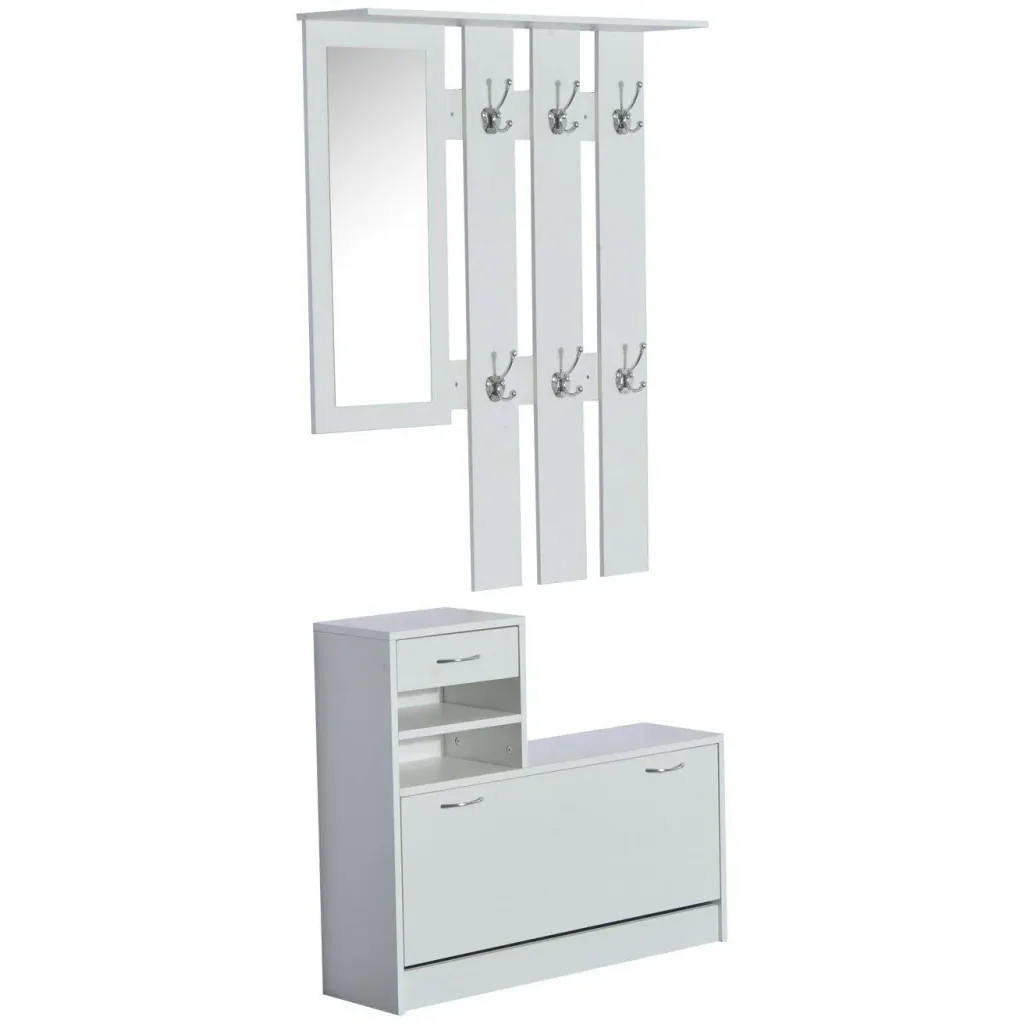 Wardrobe set 2 pcs shoe cabinet mirror 3 in 1 white