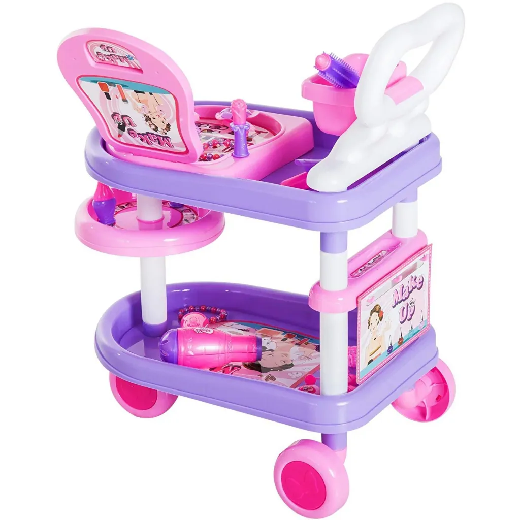 Children's Girls Dresser Trolley Cosmetic Cart Role Play Purple Pink