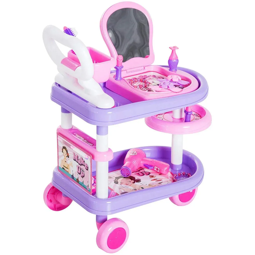 Children's Girls Dresser Trolley Cosmetic Cart Role Play Purple Pink