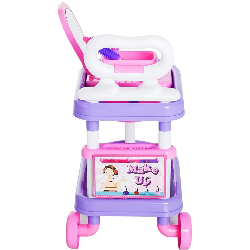 Children's Girls Dresser Trolley Cosmetic Cart Role Play Purple Pink