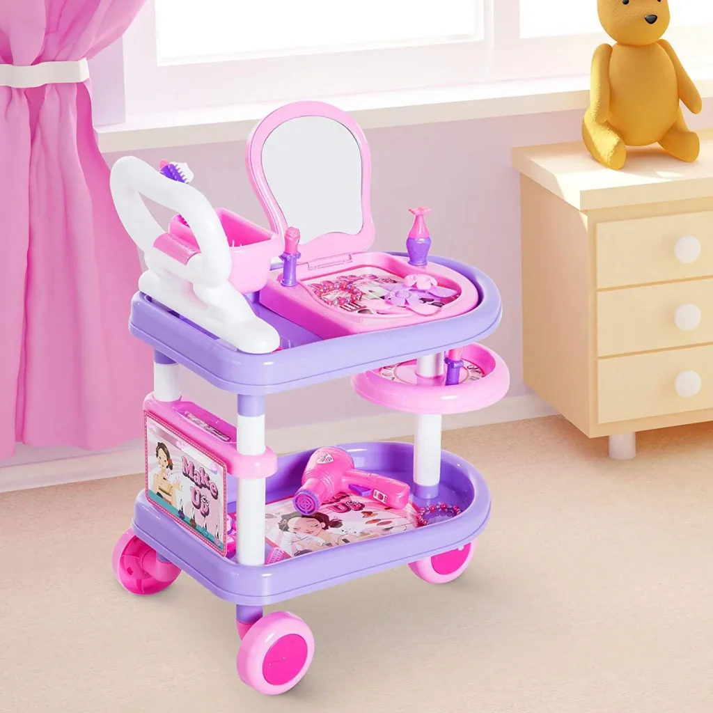 Children's Girls Dresser Trolley Cosmetic Cart Role Play Purple Pink