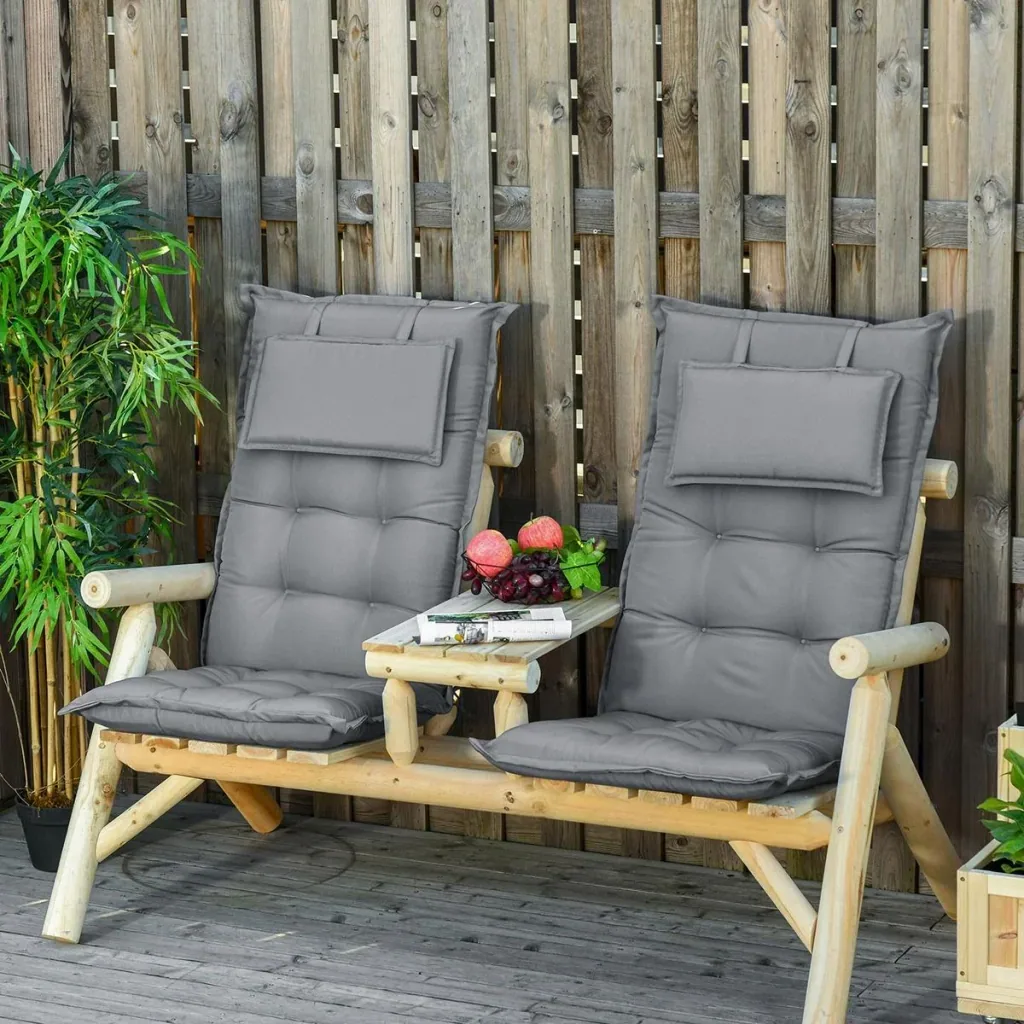 Chair cushions set of 2 with thick padding dark grey