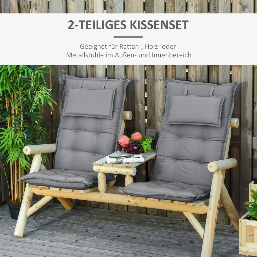 Chair cushions set of 2 with thick padding dark grey
