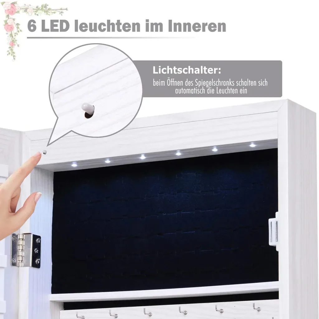 LED jewelry cabinet with mirror light gray