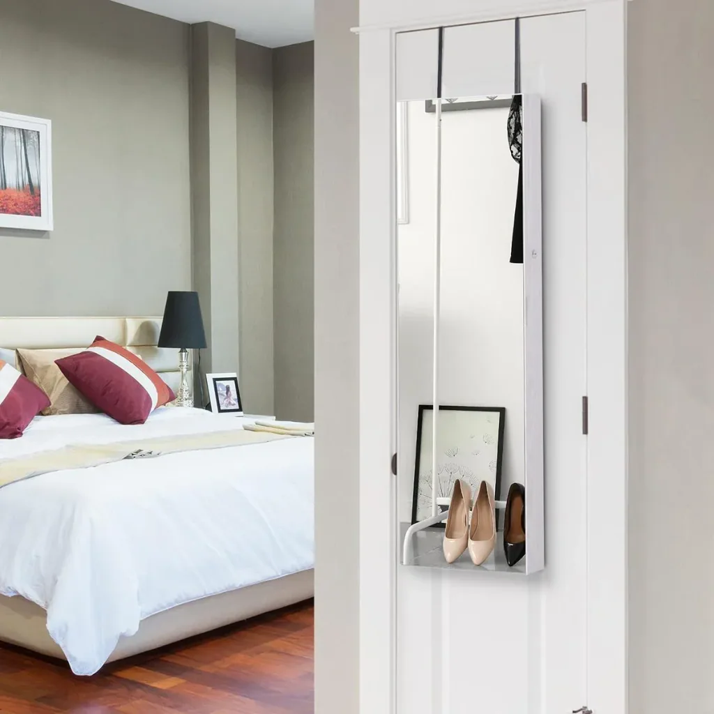 LED jewelry cabinet with mirror light gray