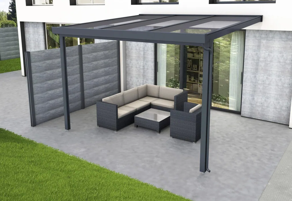 Patio roof Premium, anthracite, 3094 x 3060 mm - 10 mm laminated safety glass (VSG)