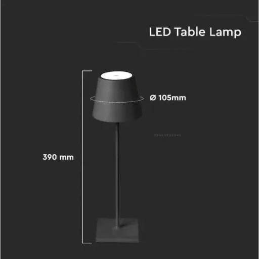 VT-7703 Table Lamp - 4000K - Dimmable via Touch - Rechargeable - Black