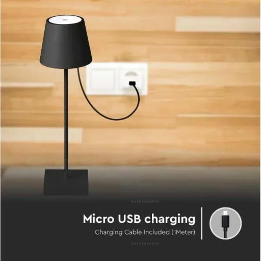 VT-7703 Table Lamp - 4000K - Dimmable via Touch - Rechargeable - Black