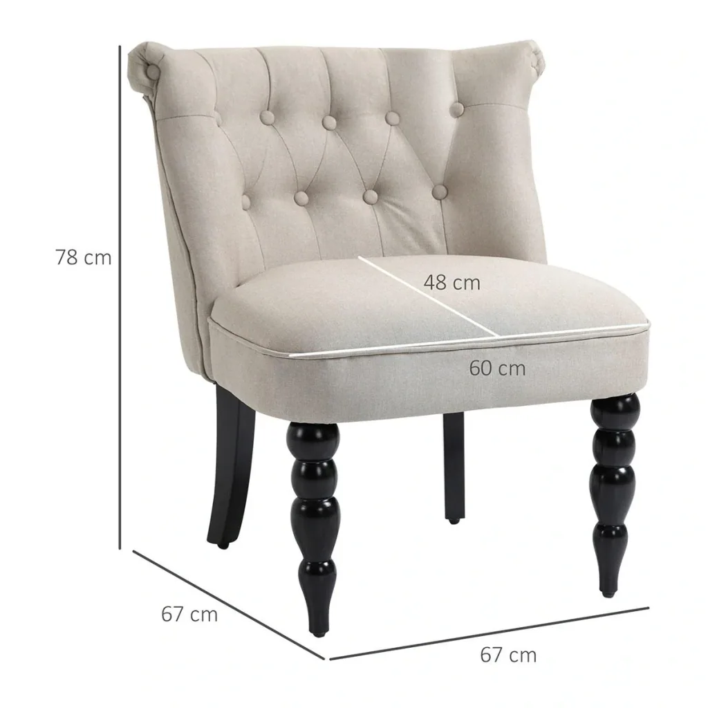 Relaxing chair vintage recliner upholstered chair dining room chair linen cover wooden frame beige+black 67 x 67 x 7