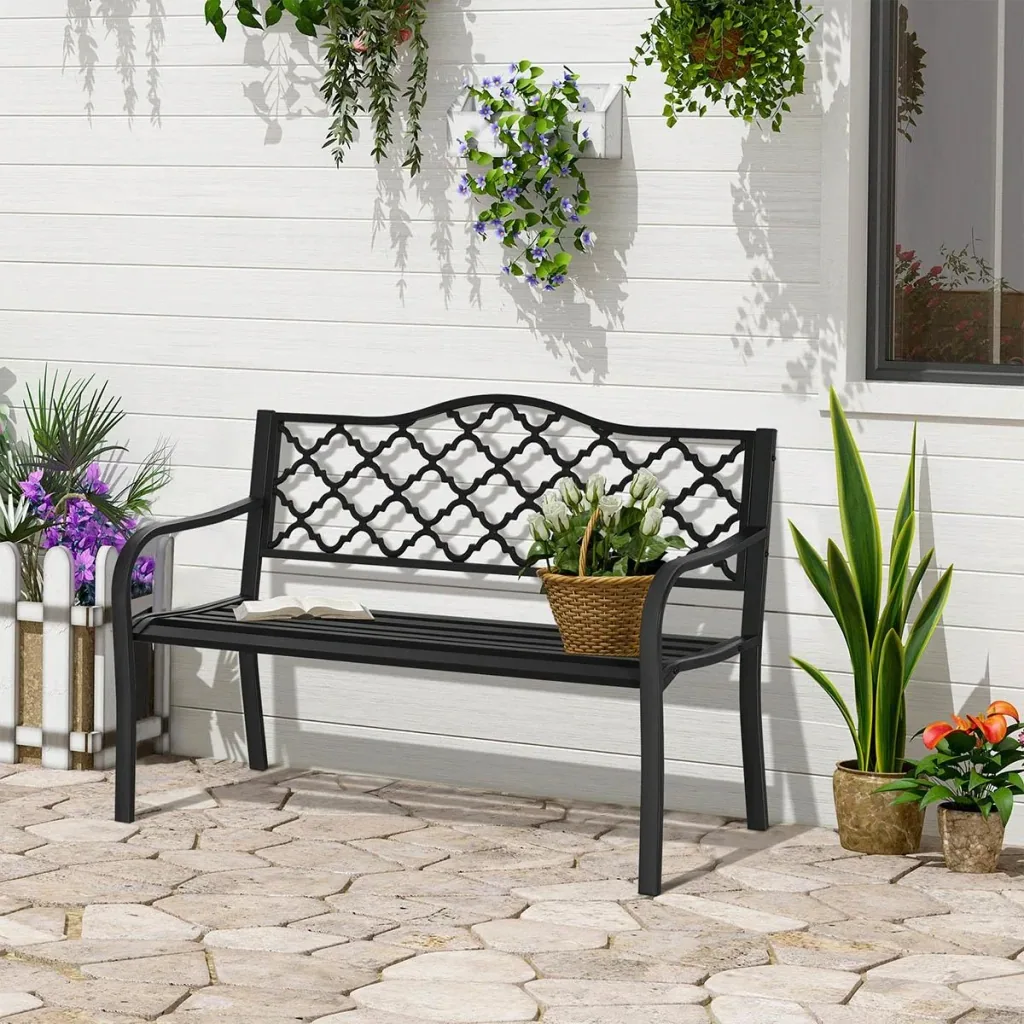 Garden bench 2-seater park bench made of metal bench up to 280 kg bench patio bench with back and armrests garden furniture cast iron