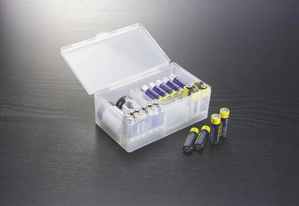 Battery storage box, transparent
