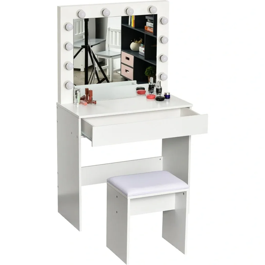 Dressing table with stool and LED lighting