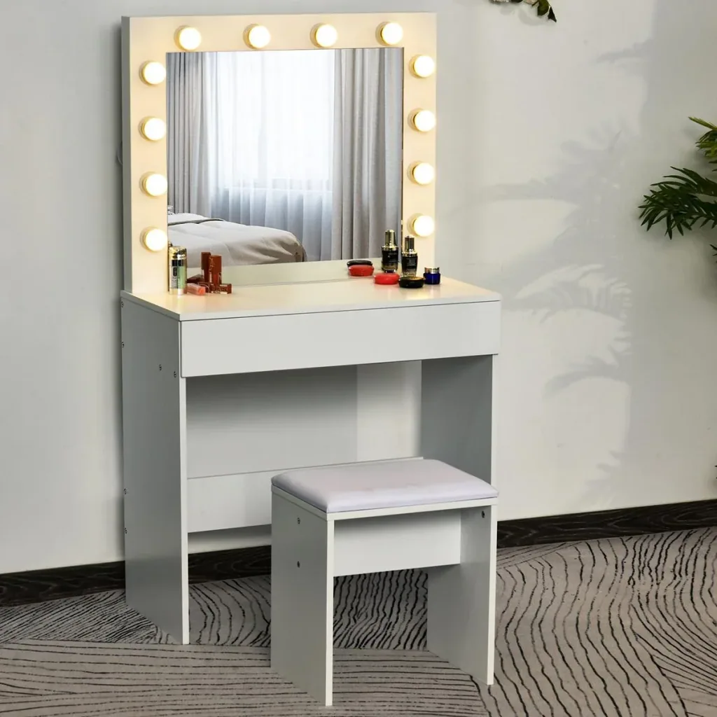 Dressing table with stool and LED lighting