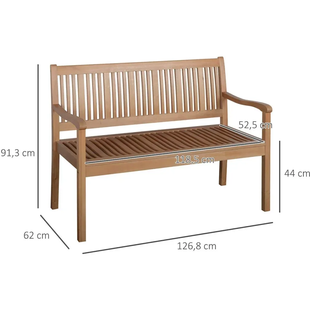 2-seater wooden garden bench 126.8 x 62 x 91.3 cm