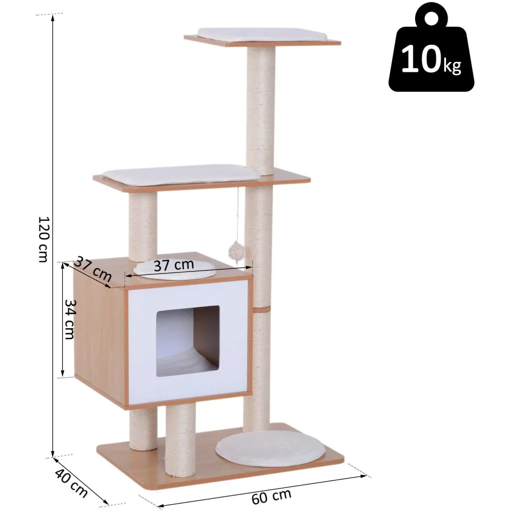 Scratching post cat toy climbing tree sisal upholstery lying area ball natural 60 x 40 x 120 cm
