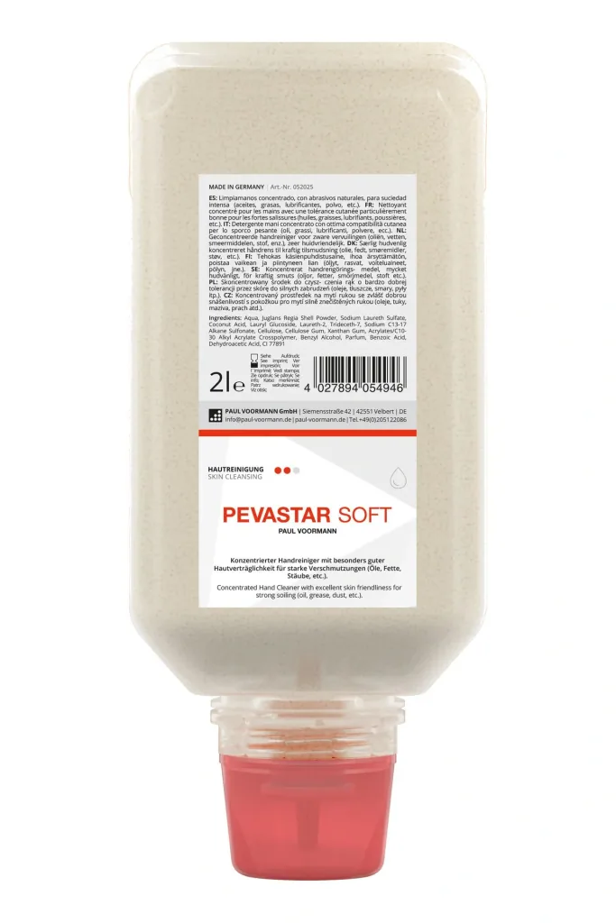 Hand cleaner Pevastar SOFT, 2 l soft bottle with natural abrasives made from walnut shell flour