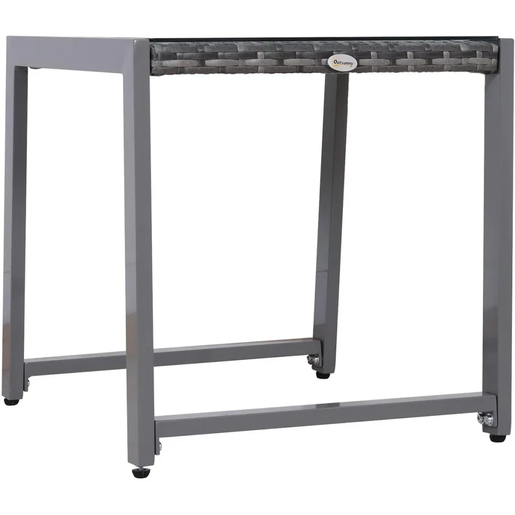 Polyrattan garden table with grey tempered glass