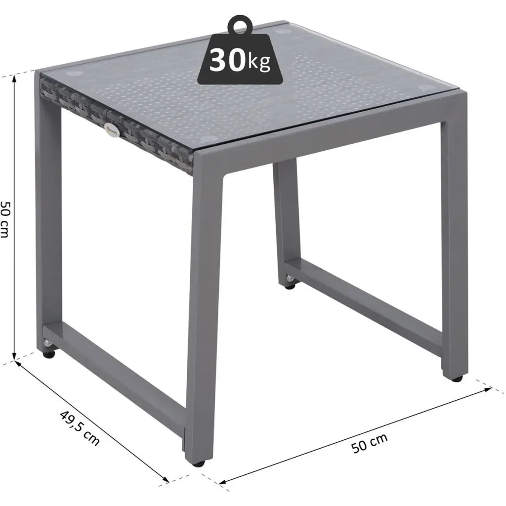 Polyrattan garden table with grey tempered glass