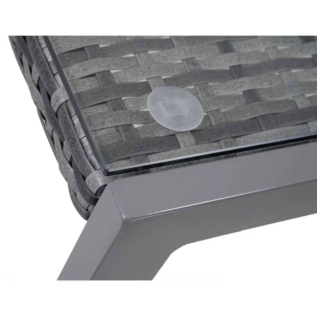 Polyrattan garden table with grey tempered glass
