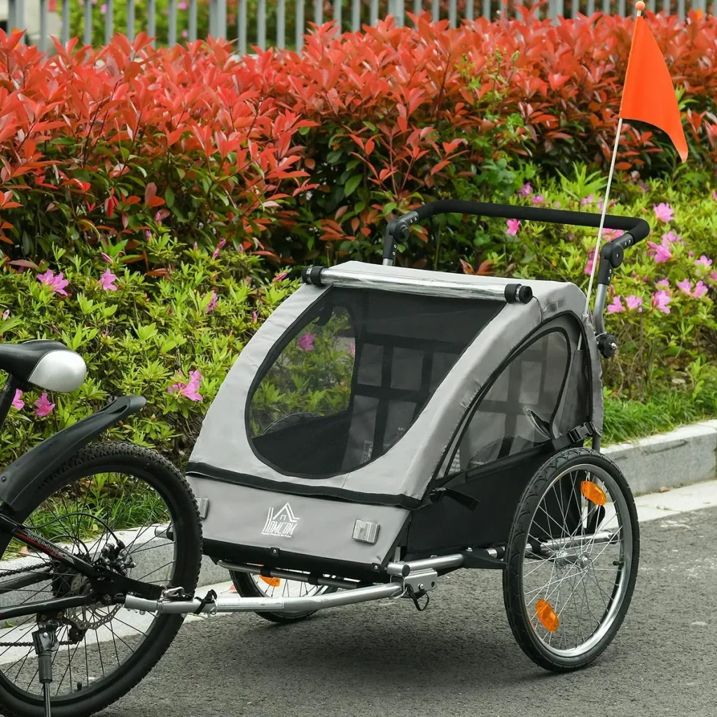 2 in 1 child trailer bicycle trailer stroller with storage bag two-layer steel tube nesting metal Oxf