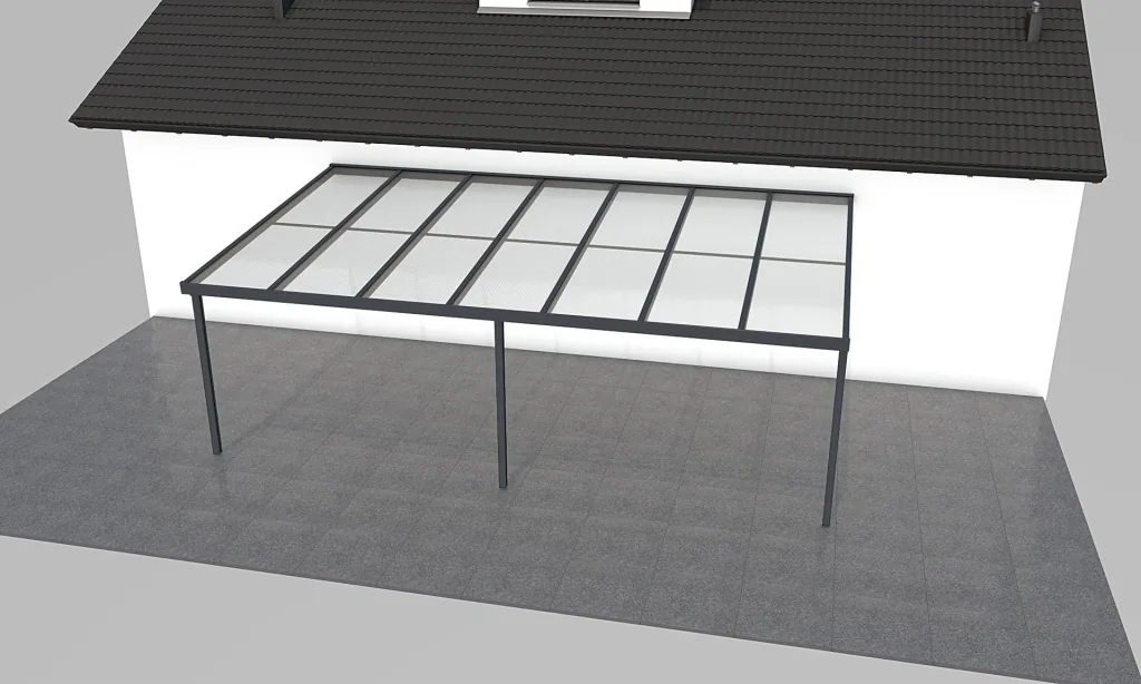 Patio roof Premium, anthracite, 7120 x 4060 mm - Acrylic multi-wall sheets 16 mm, clear