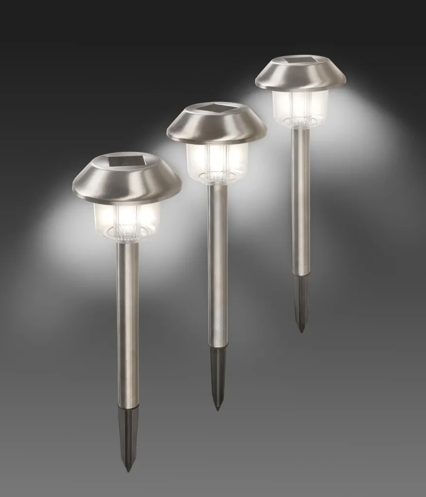 Solar stainless steel lights with ground spike, set of 3