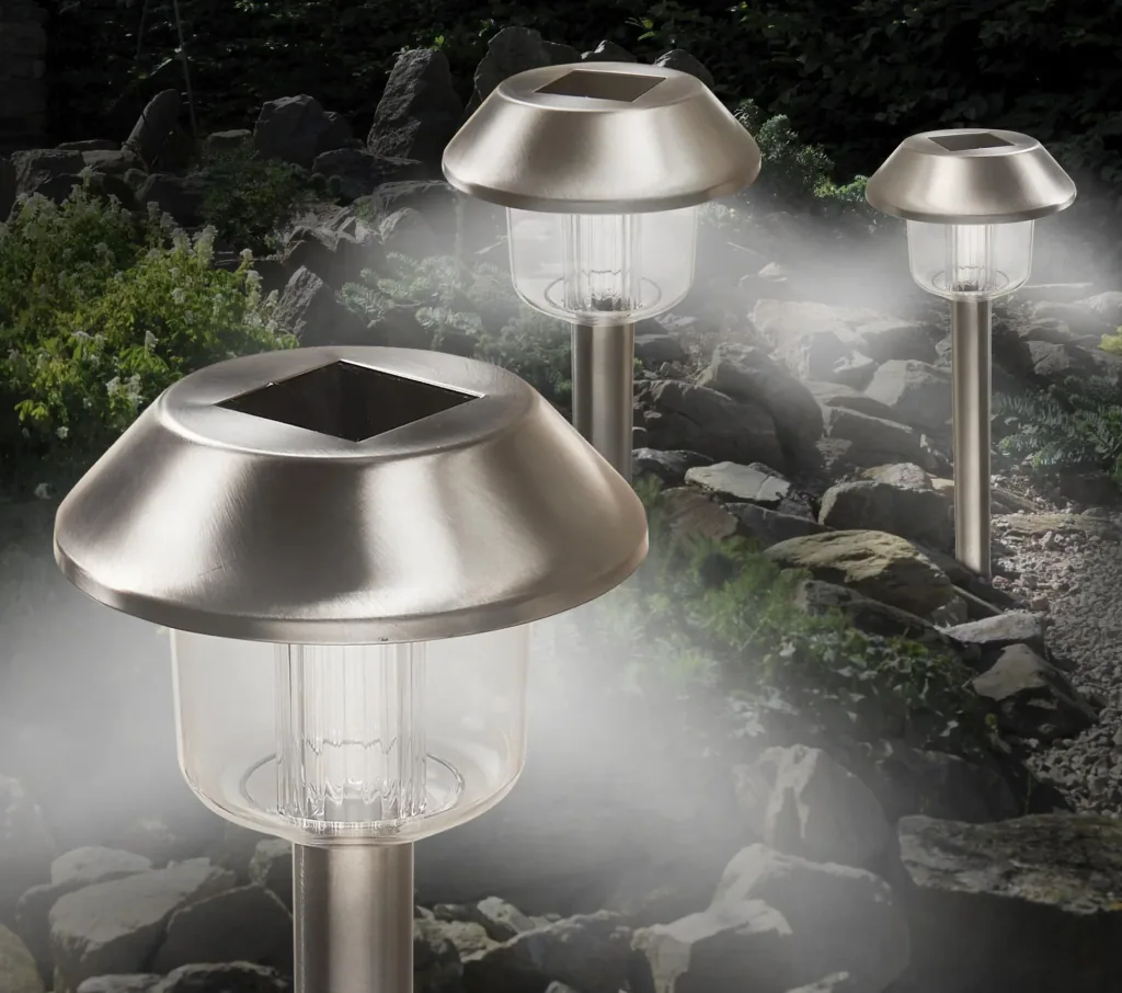 Solar stainless steel lights with ground spike, set of 3