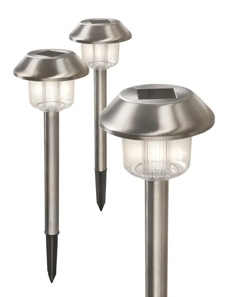 Solar stainless steel lights with ground spike, set of 3
