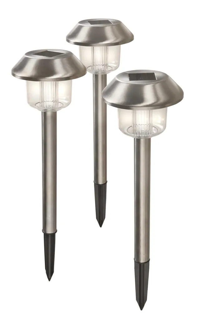Solar stainless steel lights with ground spike, set of 3