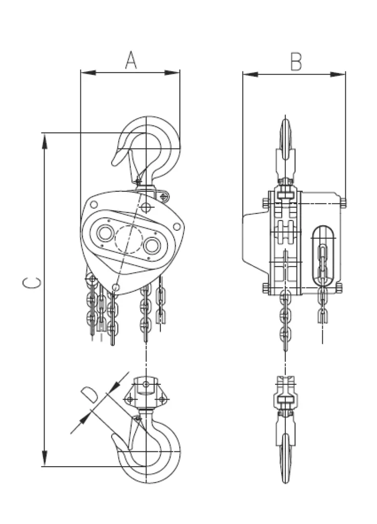 Spur gear hoist Pullmaster-II 3.0, load capacity 3000 kg, 2-fall, stroke 3.0 m, operating length 2.5 m