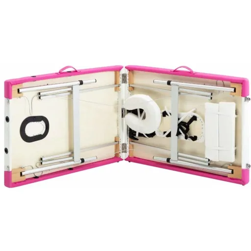 Folding massage table with 2 zones aluminum white and pink