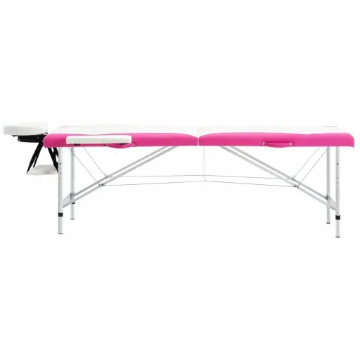 Folding massage table with 2 zones aluminum white and pink