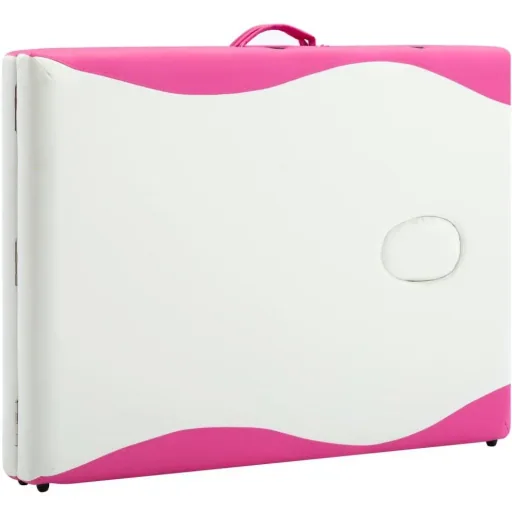 Folding massage table with 2 zones aluminum white and pink