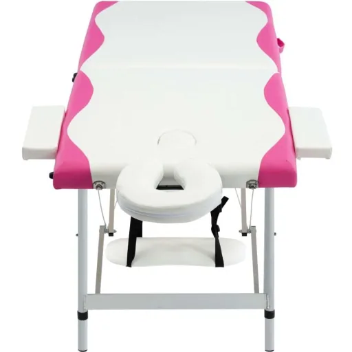 Folding massage table with 2 zones aluminum white and pink