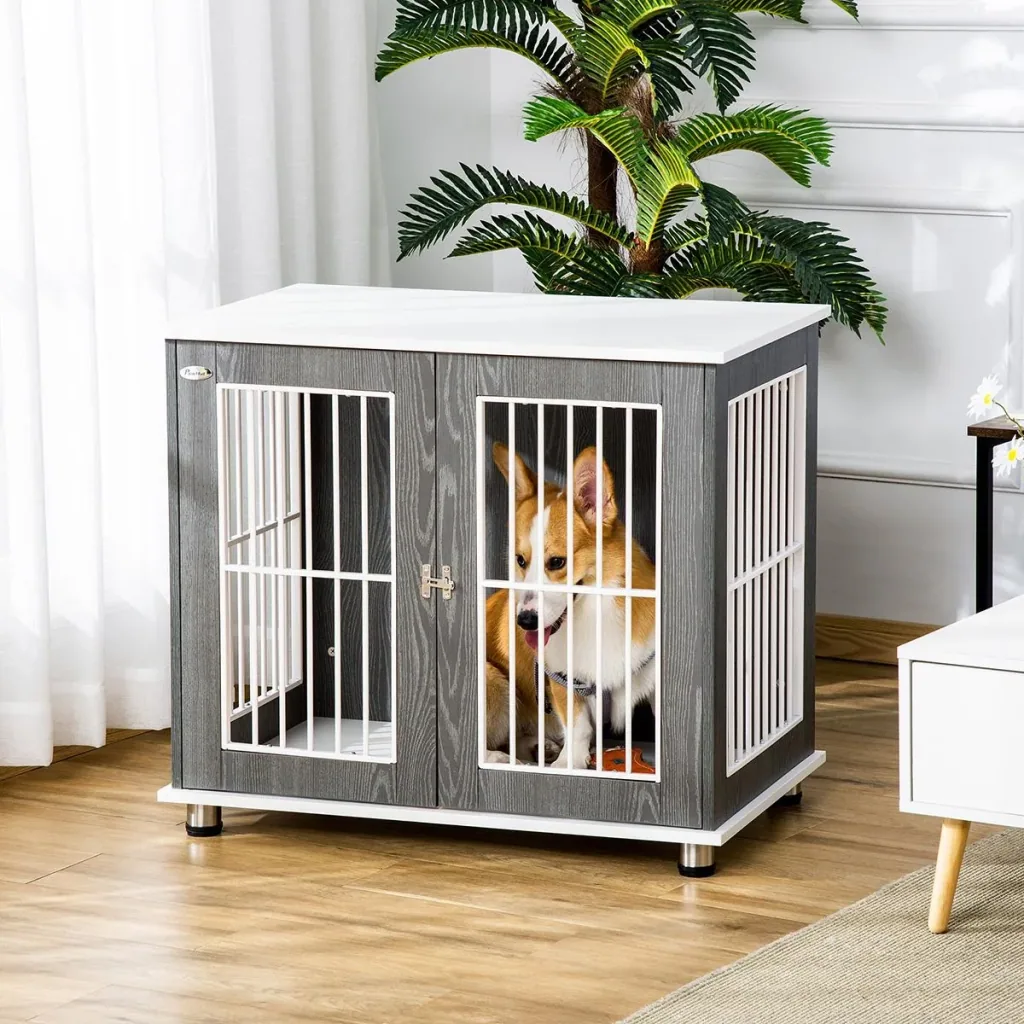 Wooden dog cage with table surface cabinet cushion raised design dog box dog house dog crates for medium k
