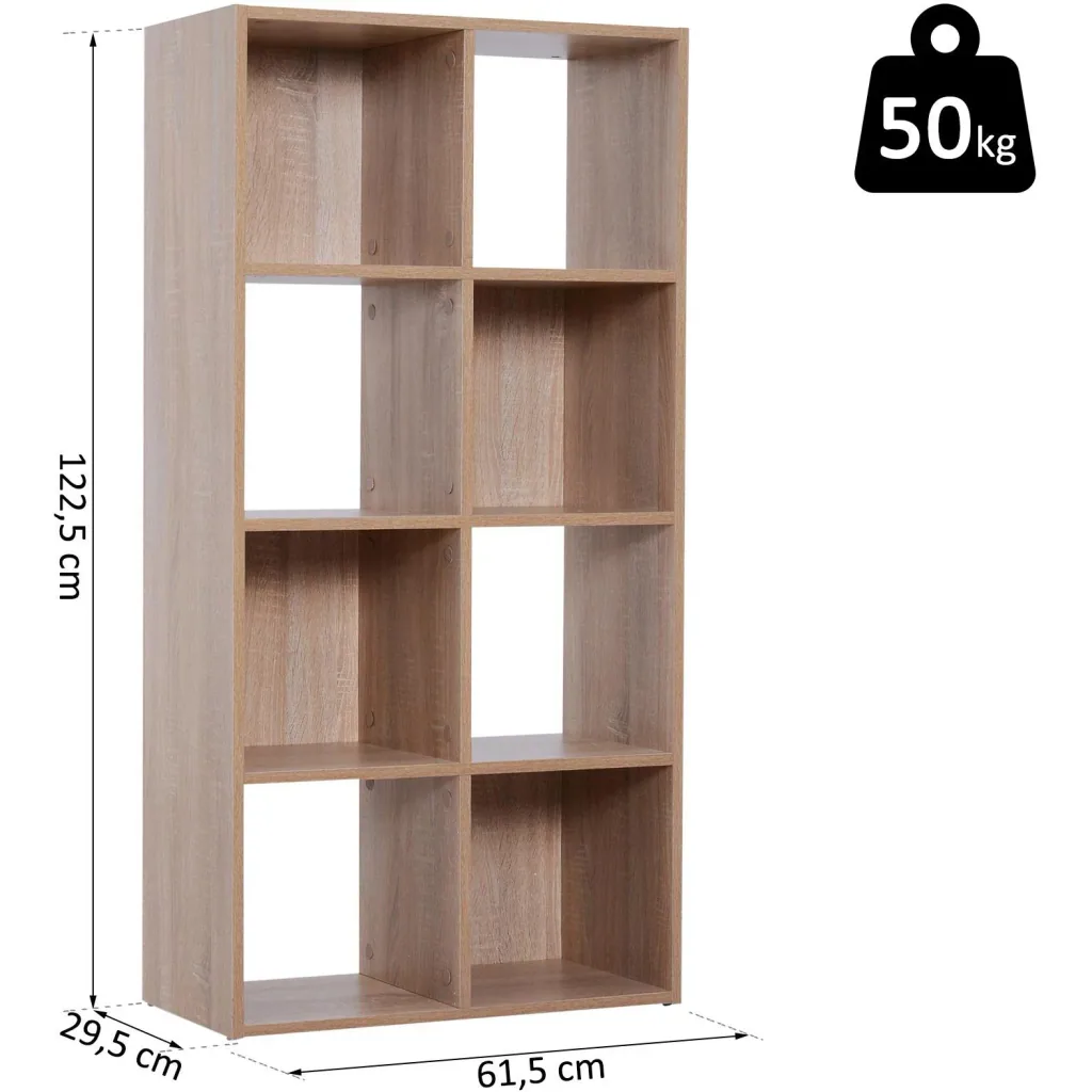 8 compartments bookcase wall shelf standing shelf room divider wood natural 61.5 x 29.5 x 122.5 cm