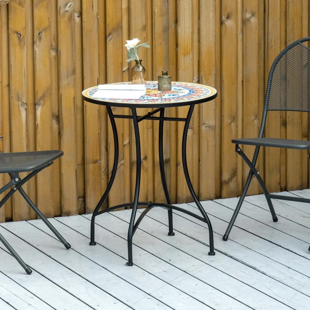 Garden Mosaic Round Bistro Table Ceramic Metal Red+Blue+White Ø60 cm