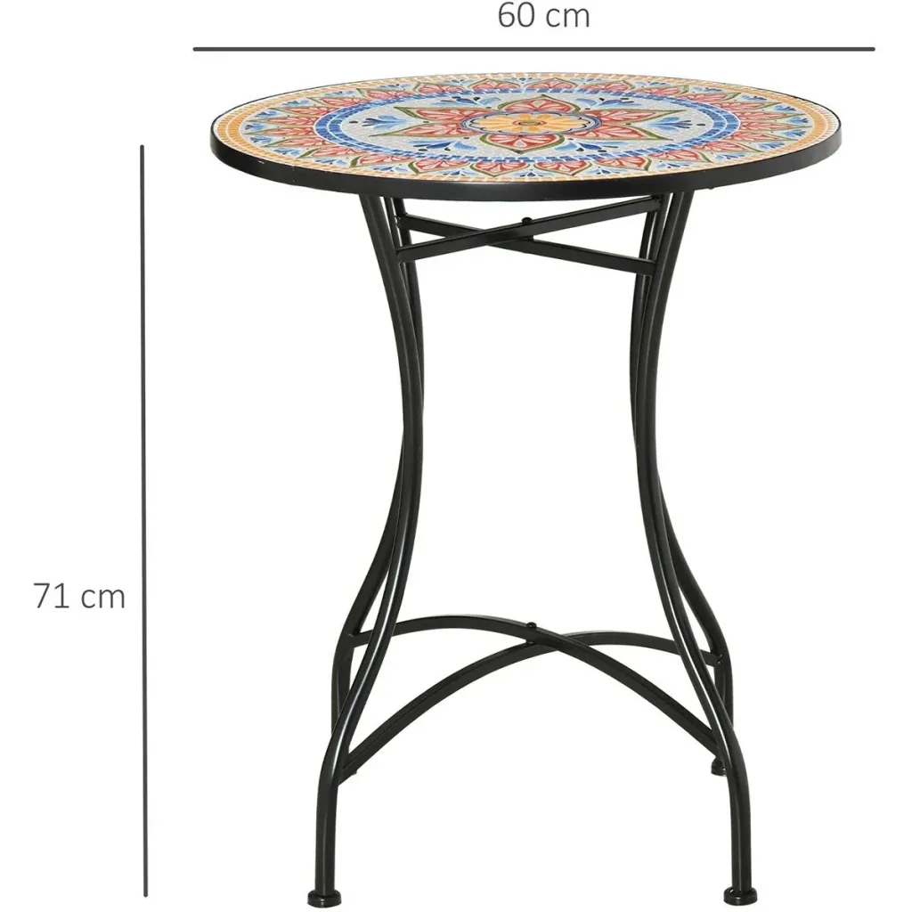 Garden Mosaic Round Bistro Table Ceramic Metal Red+Blue+White Ø60 cm