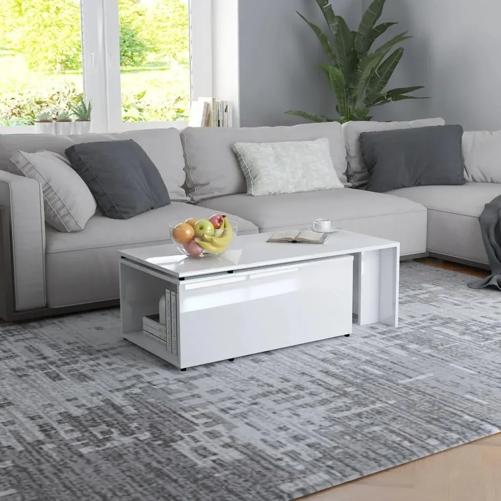 Coffee table 150x50x35 cm chipboard high-gloss white